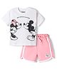 Bonfino Disney Single Jersey Knit Half Sleeves T-Shirt & Shorts Nightsuit with Mickey & Minnie Mouse Print - Grey