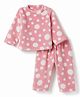 Babyhug Knit Full Sleeves Co-Ords T-Shirt & Pyjama Winter Nightsuit with Polka Dots Design - Pink