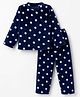 Babyhug Cotton Knit Full Sleeves Co-Ords T-Shirt & Pyjama Winter Wear Night Suit with Polka Dots Print - Navy Blue