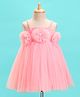 Enfance Net Woven Sleeveless Solid Party Dress With Floral Applique - Pink