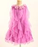 Enfance Net Woven Sleeveless Solid Party Frock With Corsage - Pink