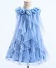 Enfance Net Woven Sleeveless Floral Applique Solid Party Dress - Blue