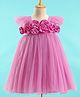 Enfance Net Woven Cap Flutter Sleeves Rosette Corsage Applique Solid Layered Party Frock - Pink