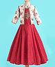 Enfance Satin Woven Full Sleeves Floral Embroidered Party Gown With Printed Jacket - Red