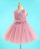 Enfance Net Woven Sleeveless Glitter Printed Party Dress With Bow Applique - Pink