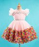 Enfance Net Woven Sleeveless Floral Applique Solid Party Dress - Peach