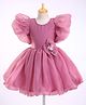 Enfance Net Woven Frill Sleeves Solid Party Dress With Floral Applique -Light Red