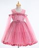 Enfance Net Woven Sleeveless Glitter Printed Party Dress With Corsage - Pink