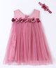 Enfance Net Woven Sleeveless Solid Party Dress With Corsage & Headband - Pink