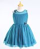 Enfance Net Woven Sleeveless Pleated Party Dress With Corsage - Teal Blue
