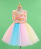 Enfance Net Woven Sleeveless Solid Party Dress With Floral Applique - Pink