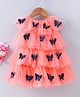 Enfance Net Woven Cap Sleeves Butterfly Applique Layered Party Dress - Peach