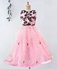 Enfance Net Woven Sleeveless Floral Embroidered & Sequinned Party Gown - Pink
