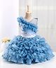 Enfance Net Woven Sleeveless Stone Embellished Unicorn Printed With Flower Ruffle Detailed Party Dress - Blue