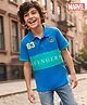 Pine Kids Marvel Cotton Knit Half Sleeves Pique Cut & Sew Polo T-Shirt with Avengers Print - Blue