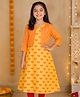 Kiddopanti Cotton Woven Sleeveless Floral Printed Kurti &  Shrug - Mustard