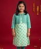 Kiddopanti Cotton Woven Sleeveless Floral Printed Kurti &  Shrug - Green
