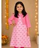 Kiddopanti Cotton Woven Sleeveless Floral Printed Kurti &  Shrug - Pink