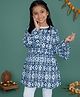 Kiddopanti Cotton Woven Full Bell Sleeves Abstract Printed Kurti - Indigo