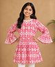Kiddopanti Cotton Woven Full Bell Sleeves Abstract Printed Kurti - Red