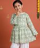 Kiddopanti Cotton Woven Full Bell Sleeves Abstract Printed Kurti - Green