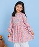 Kiddopanti Rayon Woven Full Bell Sleeves Floral Printed Kurti - Baby Pink