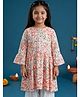 Kiddopanti Rayon Woven Full Bell Sleeves Floral Printed Kurti - White & Red