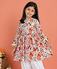 Kiddopanti Rayon Woven Full Sleeves Floral Printed Kurti - White & Orange