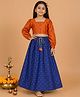 Kiddopanti Woven Full Sleeves Geometric Foil Printed Lehenga & Choli Set - Orange & Navy Blue