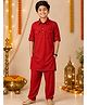 Kiddopanti Rayon Woven Full Sleeves Solid Pathani Kurta & Pyjama Set - Maroon