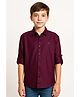 Charchit Cotton Woven Full Sleeves Solid Shirt - Maroon