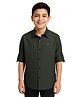 Charchit Cotton Woven Full Sleeves Solid Shirt - Olive Green