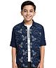 Charchit Cotton Blend Woven Full Sleeves Leaves Embroidered Shirt With Tee - Navy Blue