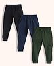 Orange Sugar 100% Cotton Knit Pack Of 3 Solid Cargo Style Joggers - Multi Colour