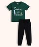 Orange Sugar 100% Cotton Knit Half Sleeves I Am Genius Text Printed Tee & Joggers Set - Green & Black