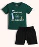 Orange Sugar 100% Cotton Knit Half Sleeves I Am Genius Text Printed Tee & Shorts Set - Green & Black