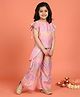 Kiddopanti Woven Frill Sleeves Floral Embroidered Top & Palazzo Set - Pink & Lavender