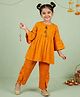 Kiddopanti Woven Three Fourth Sleeves Tassels Detailed Kurti & Pants Set - Orange