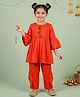 Kiddopanti Woven Three Fourth Sleeves Tassels Detailed Kurti & Pants Set - Red