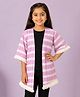 Kiddopanti Cotton Woven Three Fourth Sleeves Striped & Geometric Printed Shrug - Lilac