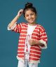 Kiddopanti Cotton Woven Three Fourth Sleeves Striped & Geometric Printed Shrug - Red