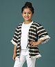 Kiddopanti Cotton Woven Three Fourth Sleeves Striped & Geometric Printed Shrug - Black