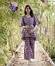 Aujjessa Cotton Woven Half Batwing Sleeves Geometric Printed & Lace Embellished Coordinating Maternity Kaftan Night Suit With Front Concealed Zipper Nursing Access - Purple