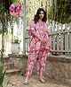 Aujjessa Cotton Woven Half Batwing Sleeves Ethnic Motifs Printed & Lace Embellished Coordinating Maternity  Kaftan Night Suit With Front Concealed Zipper Nursing Access - Fuchsia