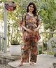 Aujjessa Cotton Woven Half Batwing Sleeves Abstract Printed & Lace Embellished Coordinating Maternity Kaftan Night Suit With Front Concealed Zipper Nursing Access - Multi Colour