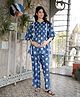 Aujjessa Cotton Woven Half Batwing Sleeves Ethnic Motifs  Printed & Lace Embellished Coordinating Maternity Kaftan Night Suit With Side Concealed Zipper Nursing Access - Indigo
