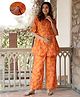Aujjessa Cotton Woven Half Sleeves Abstract Printed Maternity Night Suit With Side Zipper Nursing Access - Rust
