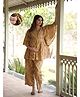 Aujjessa Cotton Woven Half Bell Sleeves Abstract Printed Coordinating Maternity Kaftan Night Suit With Side Zipper Nursing Access - Mustard