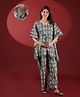 Aujjessa Cotton Woven Half Sleeves People Printed Coordinating Maternity Kaftan Night Suit With Front Zipper Nursing Access - Grey