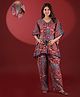Aujjessa Cotton Woven Half  Sleeves Floral Printed Coordinating Maternity Kaftan Night Suit With Side Zipper Nursing Access - Red & Indigo